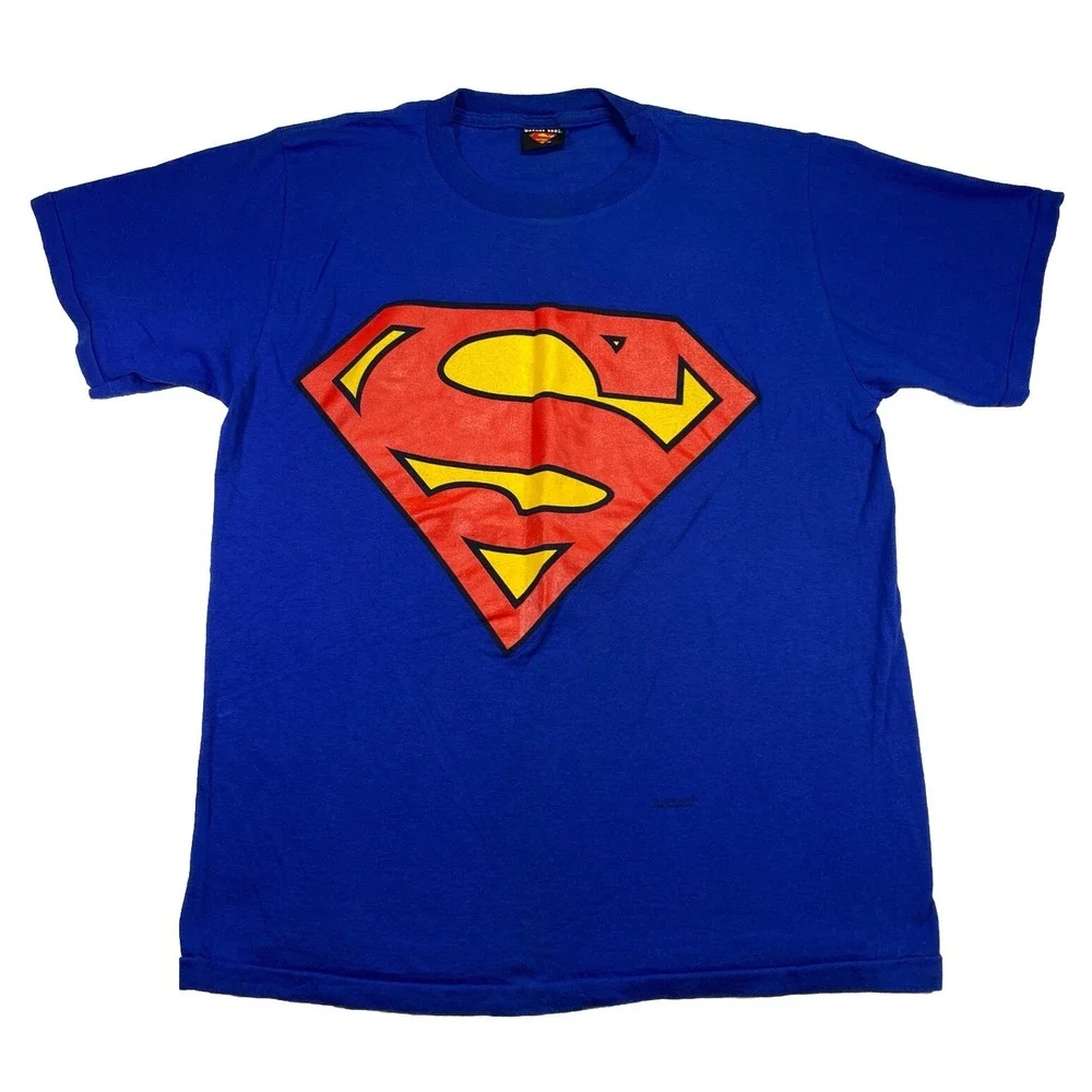 Superman Logo‎ T-Shirt Men's Large Vintage 2000 Single Stitch Warner Bros